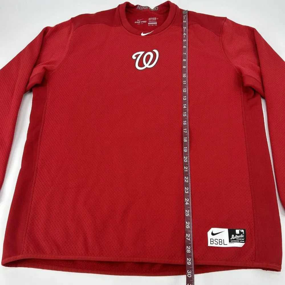Washington‎ Nationals Mens XXL Red Nike Pro Fitted BSBL Dri-Fit Crewneck MLB